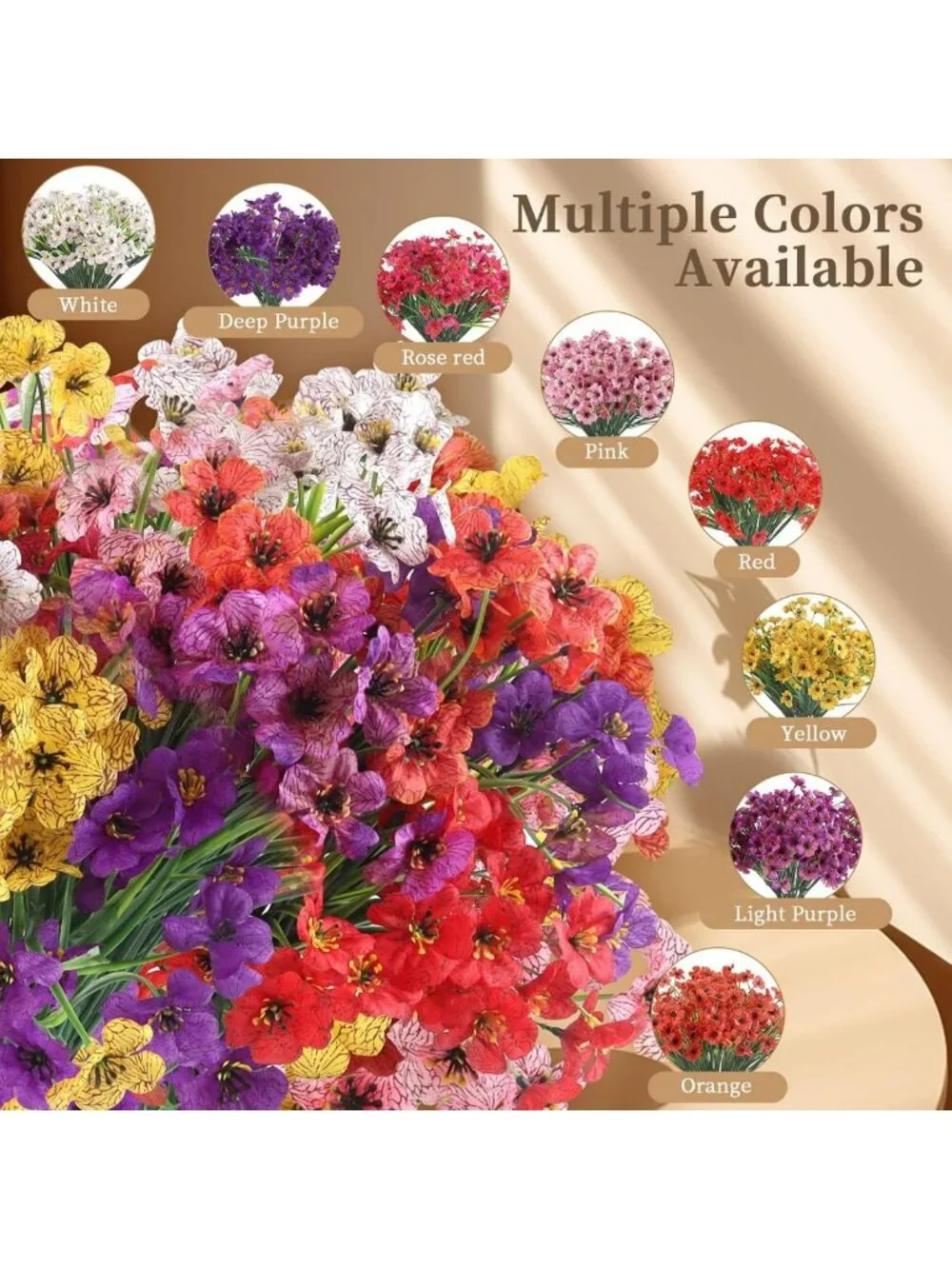 24 Red Artificial Flowers - Vibrant Fake Plants for Indoor/Outdoor Decor